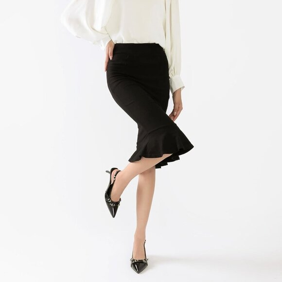 Black Pointed Toe Pumps Leather Low Heel Slingback Heels with Buckle Dress Shoe - Picture 6 of 9